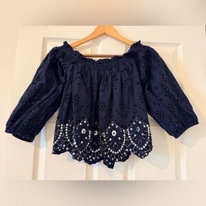 Express Eyelet Off-Shoulder Top.